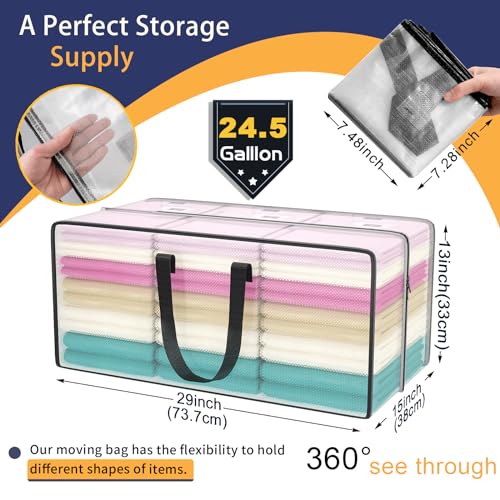 Acnusik Clear Storage Bags with Zipper Large Moving Bags Heavy Duty Extra Large Plastic Storage Totes for Clothes College dorm Packing Bag with Strong Handles - Image 3