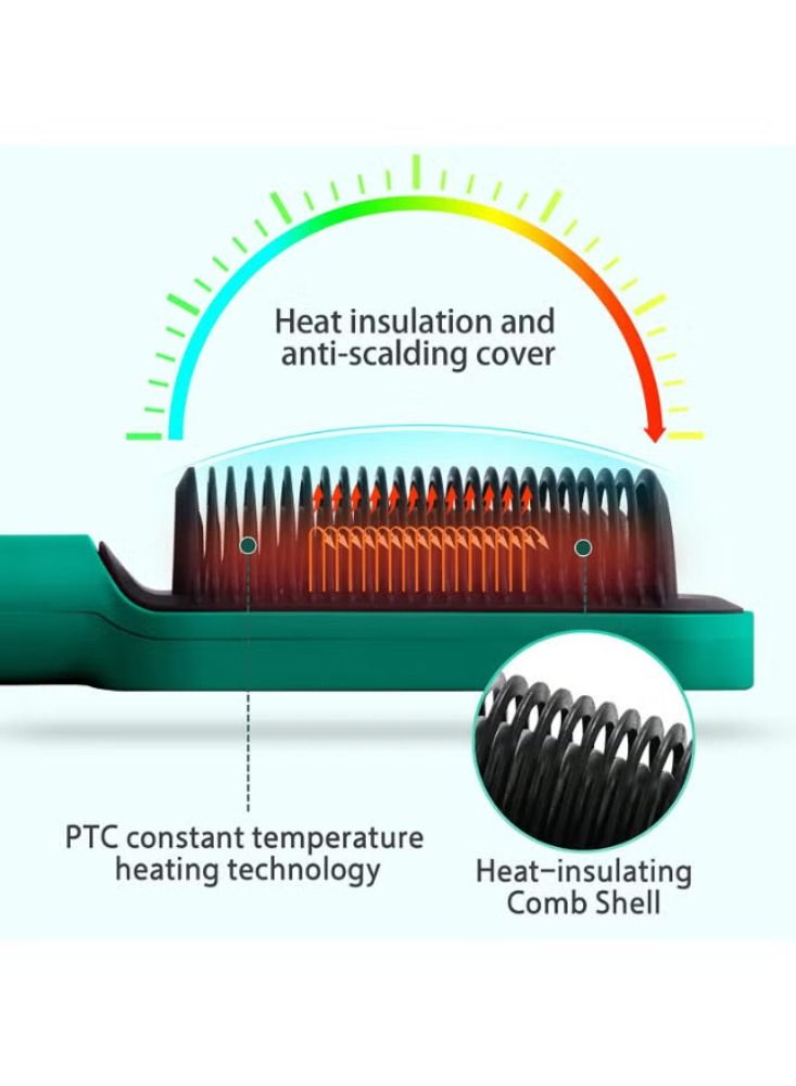 Dream Zone Straightener Brush 2 in 1 Brush for Women with 5 Temp & Fast Heating Negative Ion Styling Comb That Smoothes Hair Frizz Green - Image 3