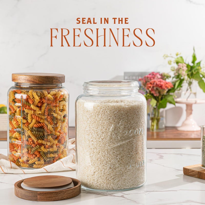 kitchentoolz 1 Gallon Glass Mason Jar with Airtight Wooden Lid, Wide Mouth Large Food Storage Container with Measurement Markings For Kitchen Pantry, Pickling, Cookies, Flour & Sugar - 2 Pack - Image 4