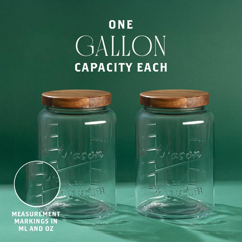 kitchentoolz 1 Gallon Glass Mason Jar with Airtight Wooden Lid, Wide Mouth Large Food Storage Container with Measurement Markings For Kitchen Pantry, Pickling, Cookies, Flour & Sugar - 2 Pack - Image 2