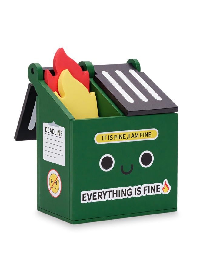 Dalycro Dumpster Fire Pencil Holder with 100 PCS Flame Sticky Notes – Funny Dumpster Fire Desk Accessories for Office Decor – Fun Gift for Men, Coworkers (Green) - Image 1