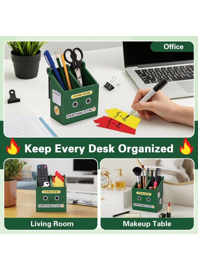 Dalycro Dumpster Fire Pencil Holder with 100 PCS Flame Sticky Notes – Funny Dumpster Fire Desk Accessories for Office Decor – Fun Gift for Men, Coworkers (Green) - Image 5
