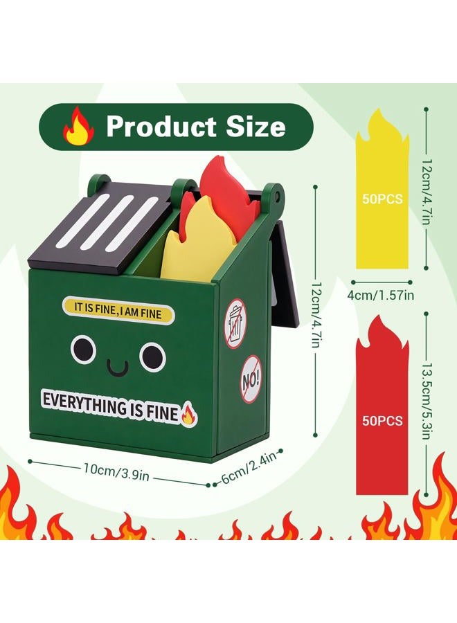 Dalycro Dumpster Fire Pencil Holder with 100 PCS Flame Sticky Notes – Funny Dumpster Fire Desk Accessories for Office Decor – Fun Gift for Men, Coworkers (Green) - Image 2