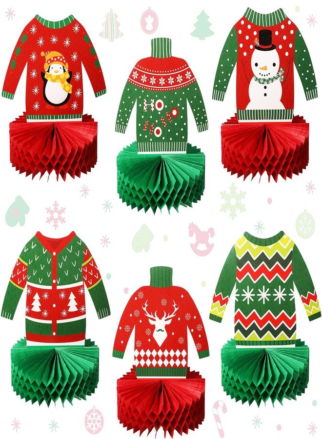 Zomiboo Christmas Ugly Sweater Party Decorations Honeycomb Centerpieces for Christmas Sweater Party 3D Table Topper Decorations Ugly Cutouts Merry Christmas Winter Holidays Supplies, 6 Styles - Image 1