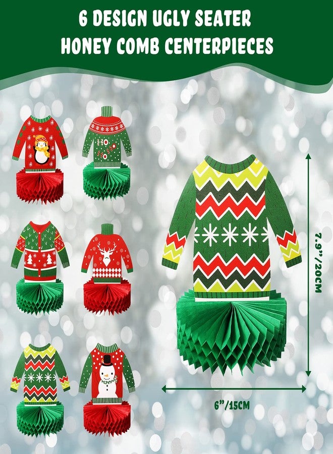 Zomiboo Christmas Ugly Sweater Party Decorations Honeycomb Centerpieces for Christmas Sweater Party 3D Table Topper Decorations Ugly Cutouts Merry Christmas Winter Holidays Supplies, 6 Styles - Image 2