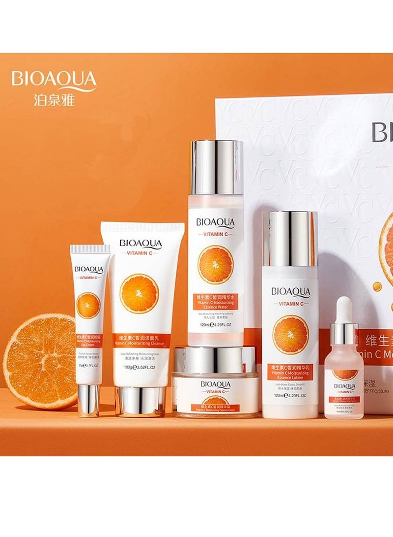 بيو أكوا مجموعة العناية بالبشرة فيتامين سي المرطبة 6 في 1 غسول ماء جوهري سيروم لوشن كريم عين كريم وجه تبييض ترطيب توهج مكافحة الشيخوخة روتين يومي للبشرة - Image 2