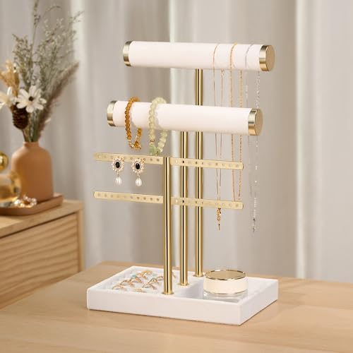 bussdis 3 Tier Bracelet Holder Display - Detachable T Bar White Velvet Bracelet Holder, Jewelry Holder Organizer for Bracelet, Necklace, Earrings, Rings - Image 3