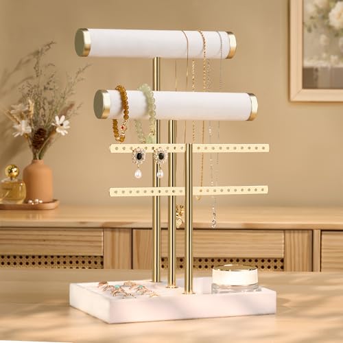 bussdis 3 Tier Bracelet Holder Display - Detachable T Bar White Velvet Bracelet Holder, Jewelry Holder Organizer for Bracelet, Necklace, Earrings, Rings - Image 2