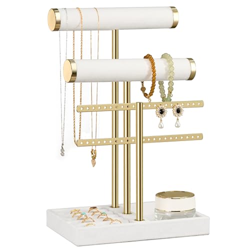 bussdis 3 Tier Bracelet Holder Display - Detachable T Bar White Velvet Bracelet Holder, Jewelry Holder Organizer for Bracelet, Necklace, Earrings, Rings - Image 1