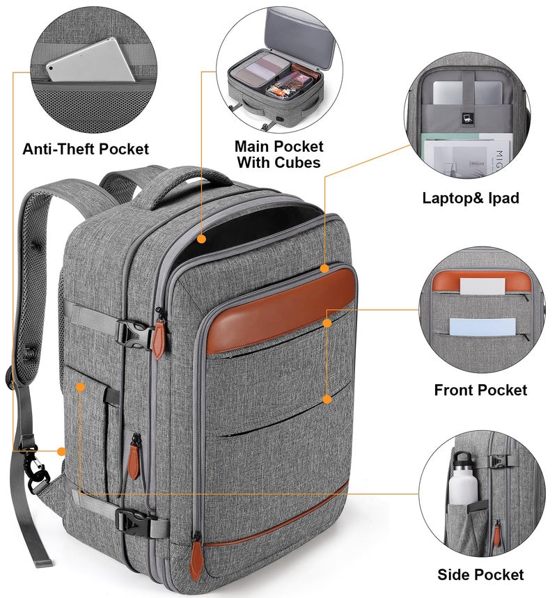 Bagsure Travel Backpack Carry On Backpack 42L Flight Approved, Expandable Laptop Backpack with Packing Cubes & Shoe Pocket, Water Resistant Luggage Backpack for Men Women, Large Backpack 20 * 14 * 7" - Image 5