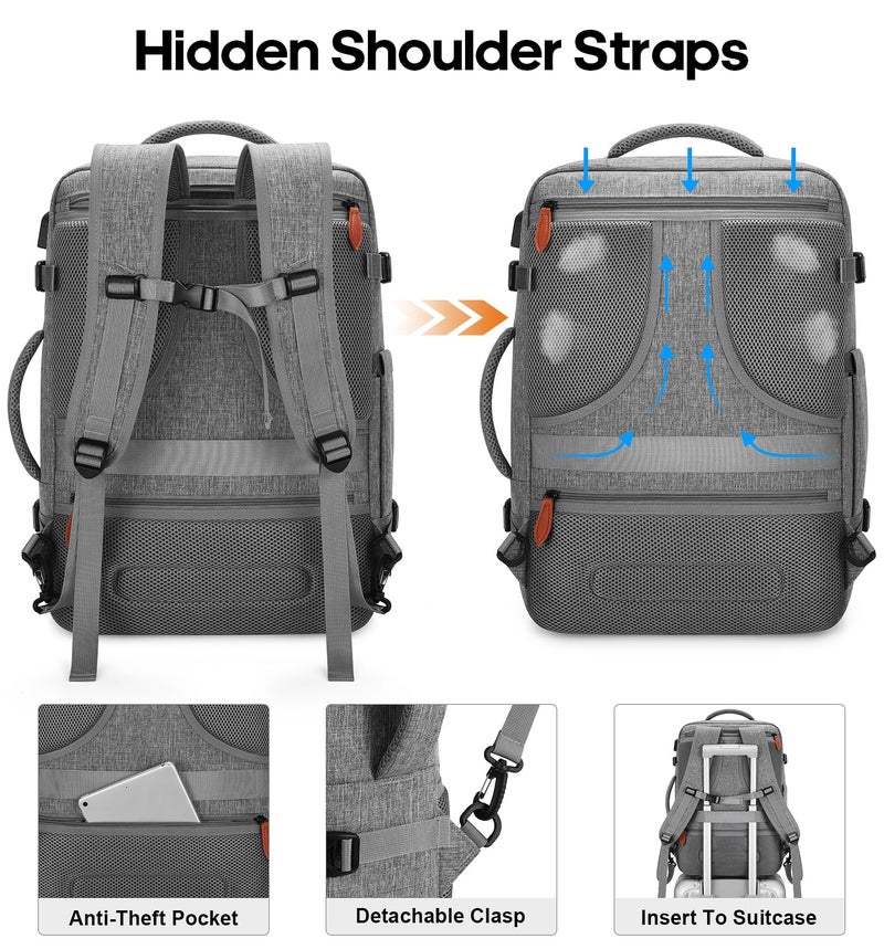 Bagsure Travel Backpack Carry On Backpack 42L Flight Approved, Expandable Laptop Backpack with Packing Cubes & Shoe Pocket, Water Resistant Luggage Backpack for Men Women, Large Backpack 20 * 14 * 7" - Image 4