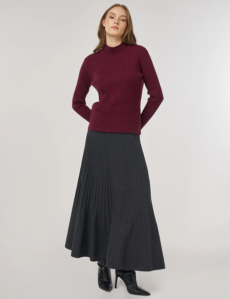 Kayra Ribbed Knit Sweater Burgundy