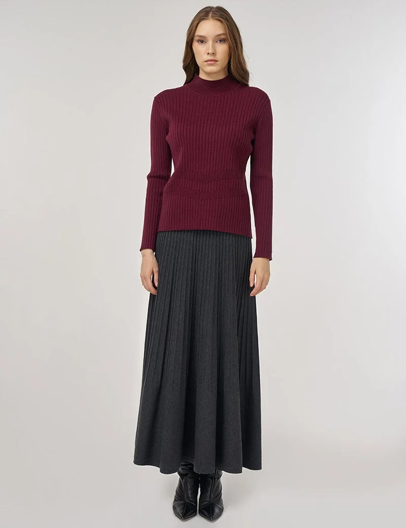 Kayra Ribbed Knit Sweater Burgundy