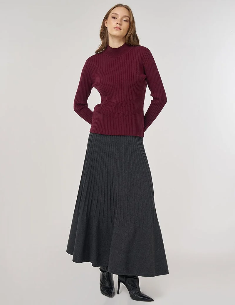 Kayra Ribbed Knit Sweater Burgundy