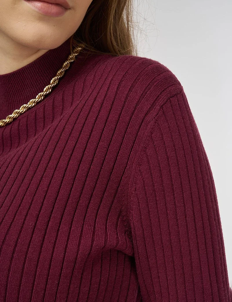 Kayra Ribbed Knit Sweater Burgundy