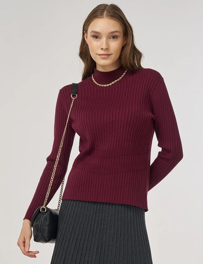 Kayra Ribbed Knit Sweater Burgundy
