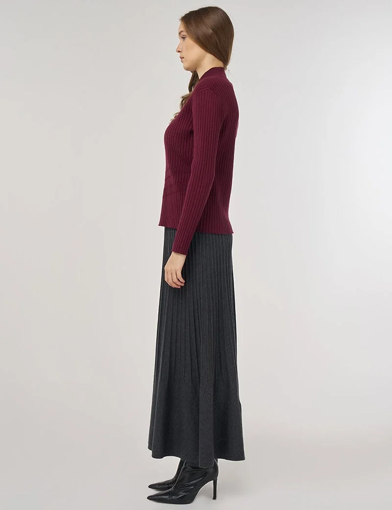 Kayra Ribbed Knit Sweater Burgundy