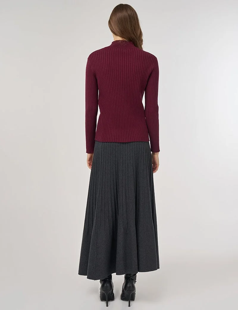 Kayra Ribbed Knit Sweater Burgundy