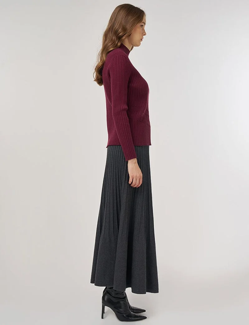 Kayra Ribbed Knit Sweater Burgundy