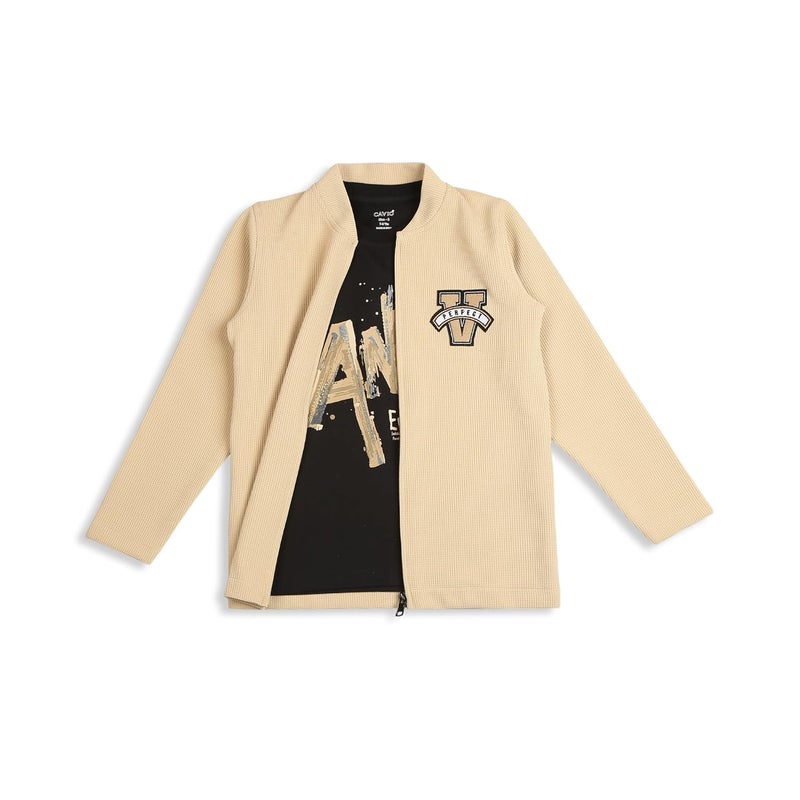 CAVIO Boys Cotton Blend Full Sleeves Zipper Jacket and T-Shirt - Image 2