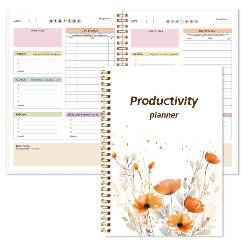 Kamoy ADHD Daily Planner with Hard Cover & Colorful Sheets Inside,Productivity Planner Task Management Organizer for Neurodivergent Adults Focused for Men & Women, 7" x 10" - Image 1