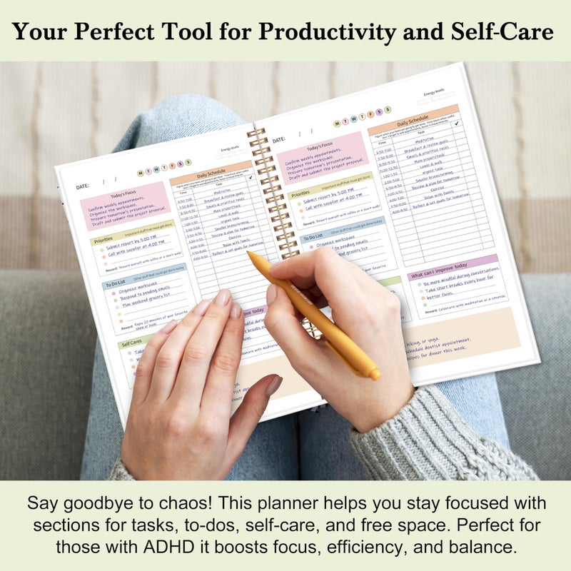 Kamoy ADHD Daily Planner with Hard Cover & Colorful Sheets Inside,Productivity Planner Task Management Organizer for Neurodivergent Adults Focused for Men & Women, 7" x 10" - Image 5