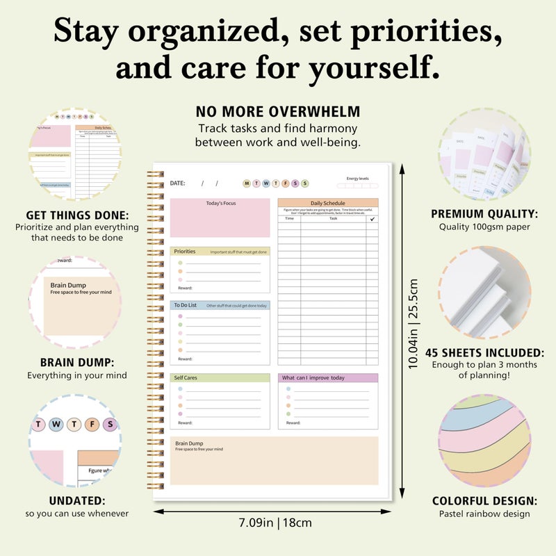 Kamoy ADHD Daily Planner with Hard Cover & Colorful Sheets Inside,Productivity Planner Task Management Organizer for Neurodivergent Adults Focused for Men & Women, 7" x 10" - Image 4