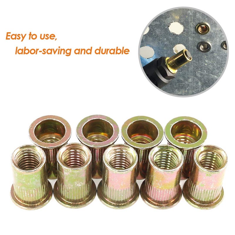 Rustark 50-Pcs 1/2''-13UNC Mixed Zinc Plated Carbon Steel Rivet Nut Flat Head Insert Nutsert Assortment Kit - Image 5