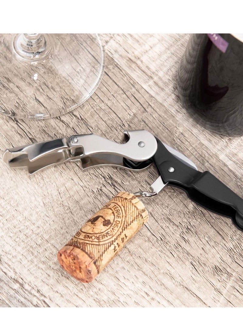 KASTWAVE 2 Pack Waiter Corkscrew Heavy Duty Chrome Waiter Corkscrew Drink Opener with Foil Cutter for Bartenders and Waiter Black Bottle Opener  - Image 4