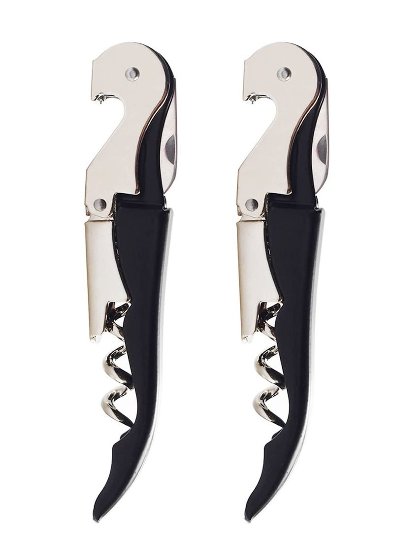 KASTWAVE 2 Pack Waiter Corkscrew Heavy Duty Chrome Waiter Corkscrew Drink Opener with Foil Cutter for Bartenders and Waiter Black Bottle Opener  - Image 1