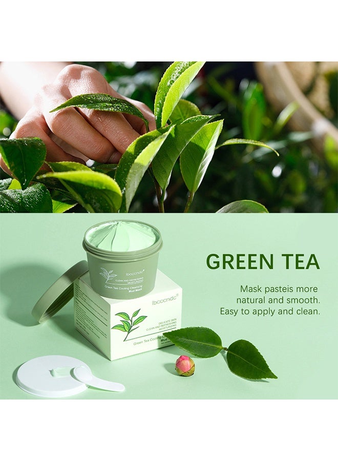 آي بي سي سي سي أن دي سي قناع الطين المنعش والمنظف بالشاي الأخضر - للبشرة الحساسة، ينظف ويرطب وينعش، لتنظيف المسام والترطيب والترطيب والانتعاش، قناع وجه بالشاي الأخضر المضاد للأكسدة يحسن مظهر البشرة بشكل عام، قناع طيني لجميع أنواع البشرة 100 جم - Image 2