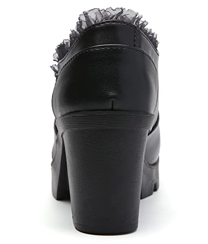 DADAWEN Women's Casual Zipper Lace Platform Mid-Heel Square Toe Oxfords Dress Shoes Black US Size 8.5 - Image 5
