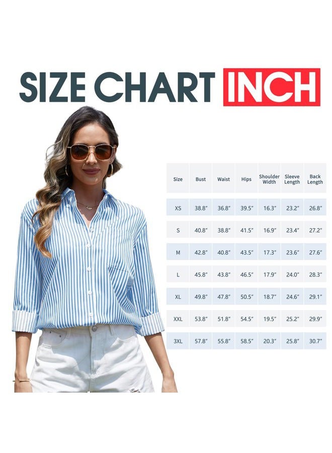 CUNLIN Grade 4 Wrinkle-Resistant Women's Button Down Shirts Striped Long Sleeve Collared Blouses Tops with Pocket, 00113_olive Green, M - Image 5
