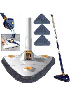 360° Rotatable Adjustable Cleaning Mop Extendable Triangle Mop with Long Handle Hand Twist Quick Dry Mop Multifunctional Microfiber Wet and Dry Mop for Floor Wall with 3 Replacement Pads (White)