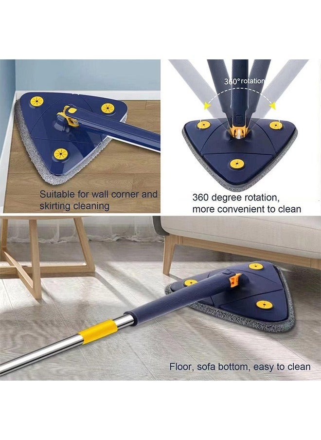 Hihonor - 360° Rotatable Adjustable Cleaning Mop Extendable Triangle Mop with Long Handle Hand Twist Quick Dry Mop Multifunctional Microfiber Wet and Dry Mop for Floor Wall with 3 Replacement Pads (White) - Image 1