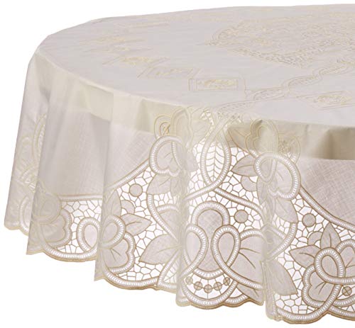 Violet Linen Vinyl Lace Betenburg Design Tablecloth Beige 72" Round - Image 5