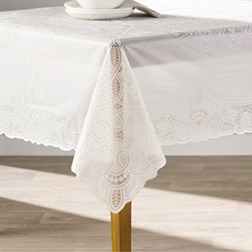 Violet Linen Vinyl Lace Betenburg Design Tablecloth Beige 72" Round - Image 4