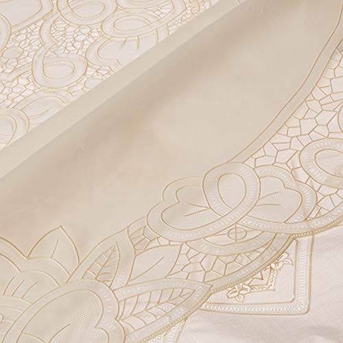Violet Linen Vinyl Lace Betenburg Design Tablecloth Beige 72" Round - Image 2