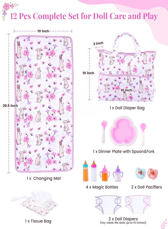 BABESIDE Baby Doll Accessories - 12 Pcs Baby Doll Diaper Bag Playset with Changing Mat & Magic Bottles, Role Play Gift for Girls 3+, Fits Dolls up to 20 Inch (Doll Not Included) - Image 2