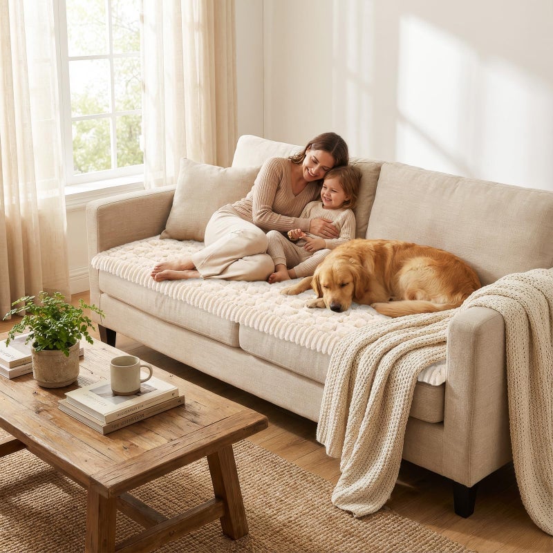 Smiry Couch Covers for Dogs Washable, Non Slip Fuzzy Pet Couch Covers for Sofa, Soft Thick Sofa Slipcovers Furniture Protector Pet Friendly (Cream, 27.6" x 59") - Image 5