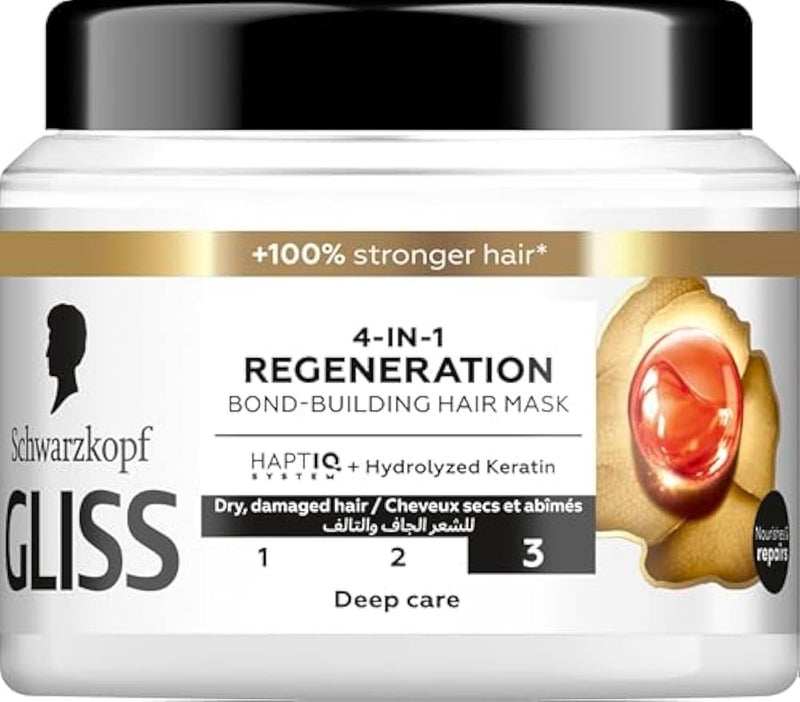 Gliss 4-in-1 Regeneration Bond-Building Hair Mask, 400ml — Regenerate damaged hair with this intensive mask, formulated to restore strength and vibrant health - Image 1