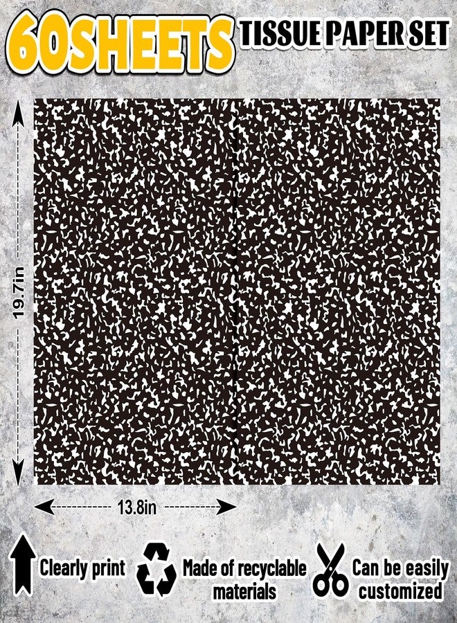 Whaline 60 Sheets Back to School Speckled Tissue Paper Black White Speckled Composition Teacher Appreciation Gift Wrapping Paper for DIY Crafts First Day of School Birthday Party, 13.8 x 19.7 Inch - Image 2