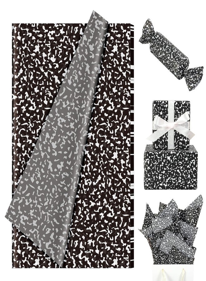 Whaline 60 Sheets Back to School Speckled Tissue Paper Black White Speckled Composition Teacher Appreciation Gift Wrapping Paper for DIY Crafts First Day of School Birthday Party, 13.8 x 19.7 Inch - Image 1