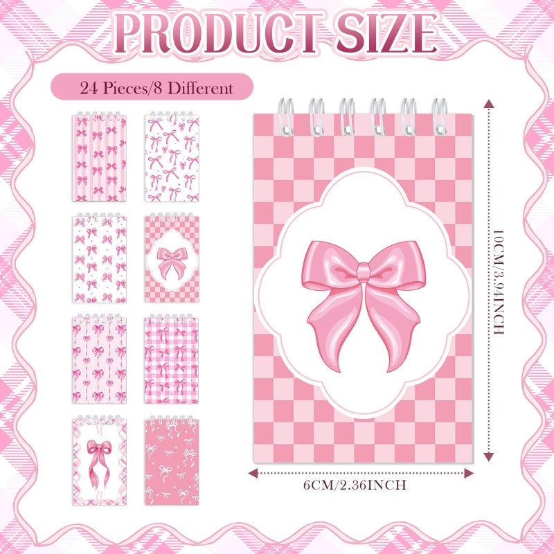 Faccito 24 Pcs Pink Bow Mini Notebook Cute Coquette Pink Party Favors Preppy Bow Small Notepads Coquette Pocket Spiral Journal for Birthday Party Supplies Classroom Rewards Gift, 2.4 x 3.9 Inch - Image 2