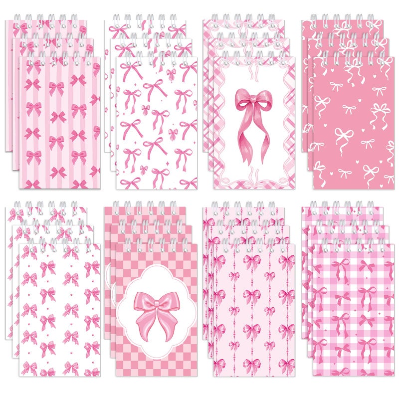 Faccito 24 Pcs Pink Bow Mini Notebook Cute Coquette Pink Party Favors Preppy Bow Small Notepads Coquette Pocket Spiral Journal for Birthday Party Supplies Classroom Rewards Gift, 2.4 x 3.9 Inch - Image 1