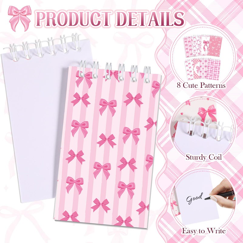 Faccito 24 Pcs Pink Bow Mini Notebook Cute Coquette Pink Party Favors Preppy Bow Small Notepads Coquette Pocket Spiral Journal for Birthday Party Supplies Classroom Rewards Gift, 2.4 x 3.9 Inch - Image 3