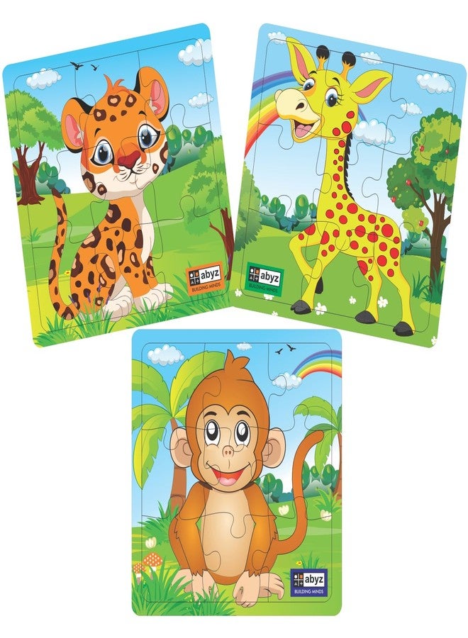 ABYZ Wooden Jigsaw Animal (Tiger+Monkey+Giraffe) Puzzle with 9-Pieces Games for Kids & Children Paperless Puzzle (Set of 3) Age 3+ - Image 1