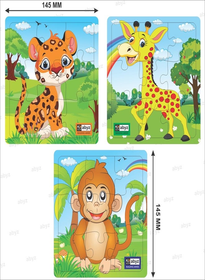 ABYZ Wooden Jigsaw Animal (Tiger+Monkey+Giraffe) Puzzle with 9-Pieces Games for Kids & Children Paperless Puzzle (Set of 3) Age 3+ - Image 2