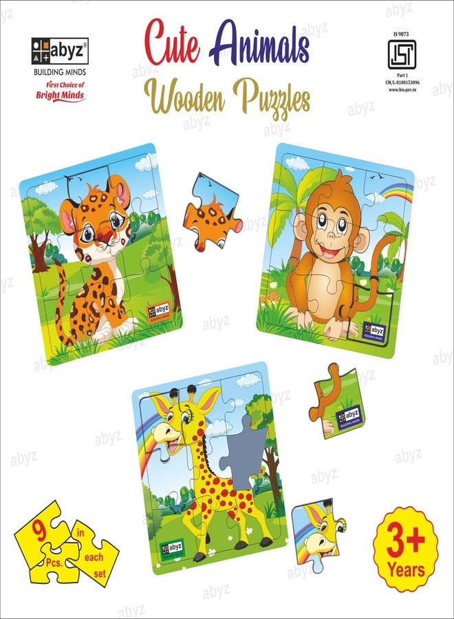 ABYZ Wooden Jigsaw Animal (Tiger+Monkey+Giraffe) Puzzle with 9-Pieces Games for Kids & Children Paperless Puzzle (Set of 3) Age 3+ - Image 4