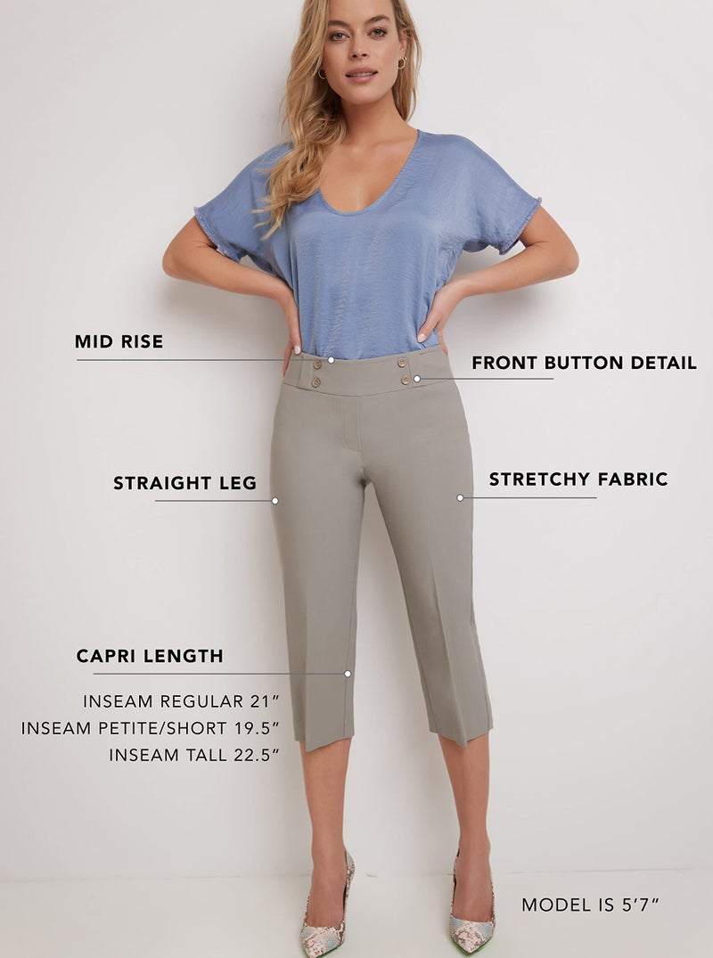 Rekucci Women’s Comfort Stretch Pull-On Capri Pants with Button Detail – Everyday Casual Wear (14, White) - Image 5